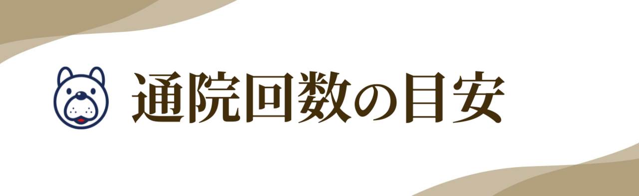 『通院回数の目安』の文字とマスコットのイラスト。肩こりや猫背の改善に必要なおおよその通院ペースを紹介する見出し画像