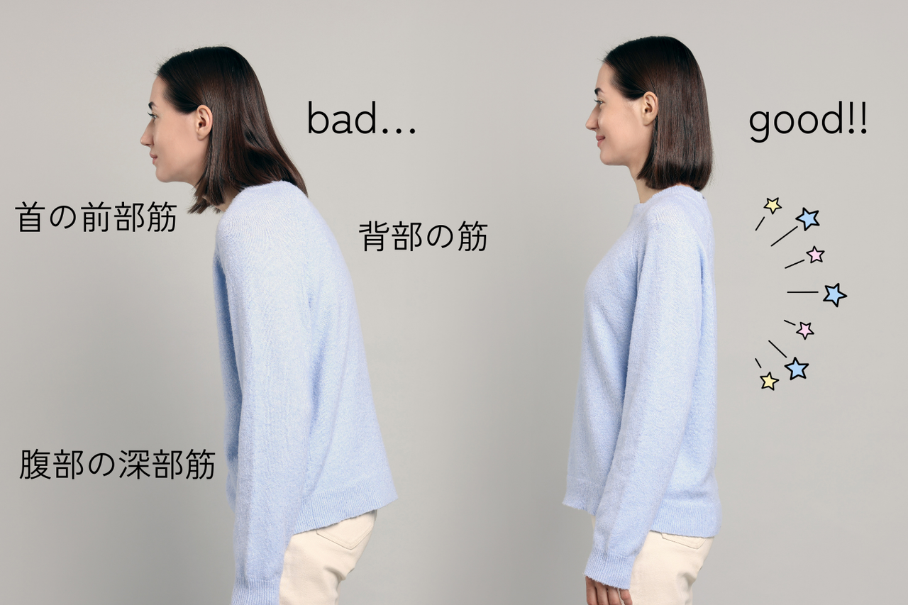 良い姿勢と悪い姿勢のイメージ